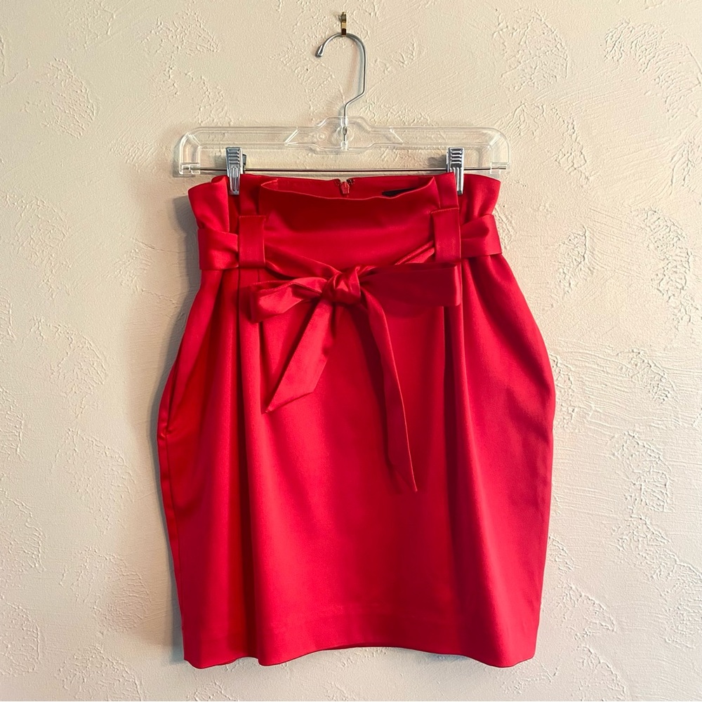 NWOT Express Red Paperbag Tie Waist Satin Skirt Size 10
